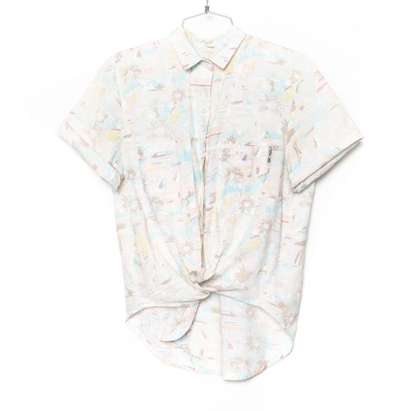 Vintage Cherokee Pastel Beach Print Button Down Top - Picture 2 of 8